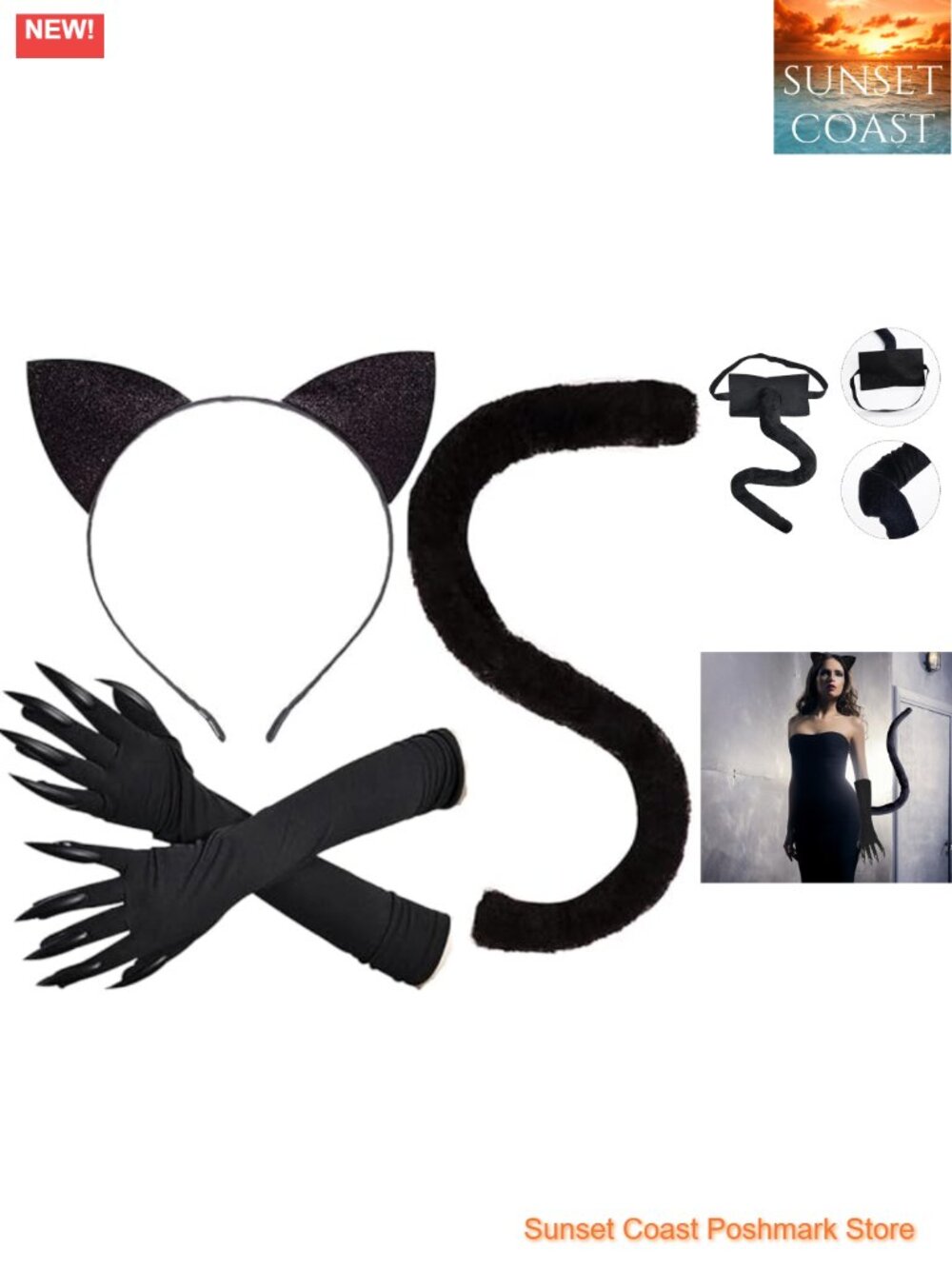 Cat Ears Tail Glove Set Nylon Plush Cosplay Costume Accessories